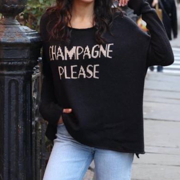 Cozy Black Champagne Please Look Fit Graphic Sweater Top - Picture 3 of 5